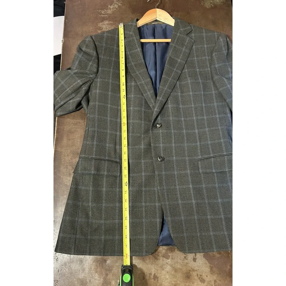 Ermenegildo Zegna Blazer Roma Gray Blue Windowpane Wool Sport Coat Mens Sz 46R